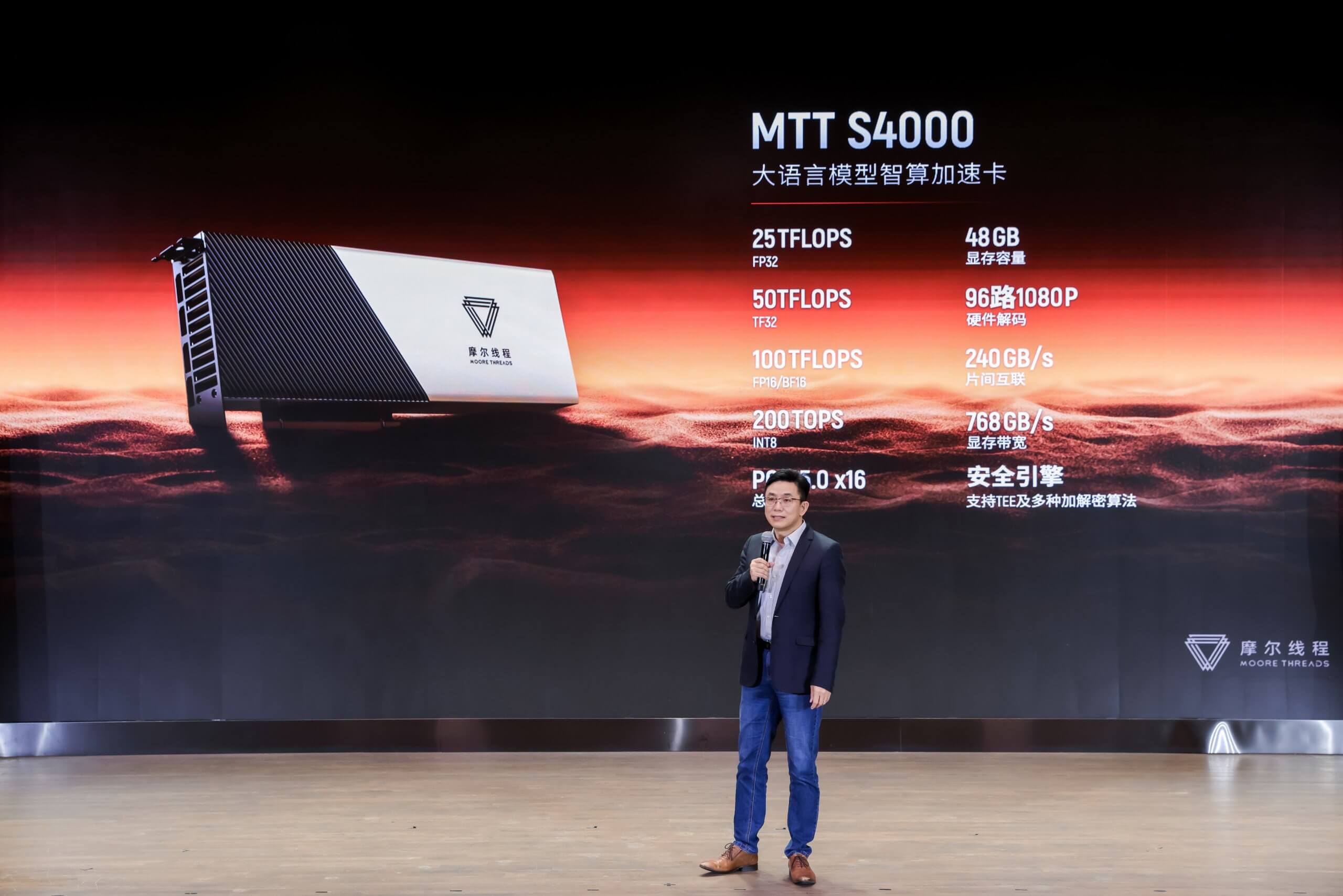 摩尔线程发布全新48GB显存加速卡MTT S4000：训推兼顾，专为大模型打造